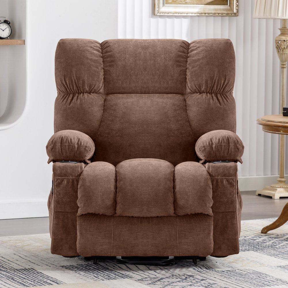 JONPONY Power Lift Recliner Chair Recliners for Elderly with Heat and Massage Recliner Chair for Living Room with Infinite Position and Side Pocket,Usb Charge Port,Brown