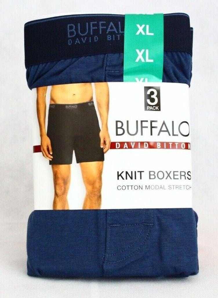 Buffalo David Bitton Men'S Knit Boxers Black or Blue 3-Pack New Free Shipping