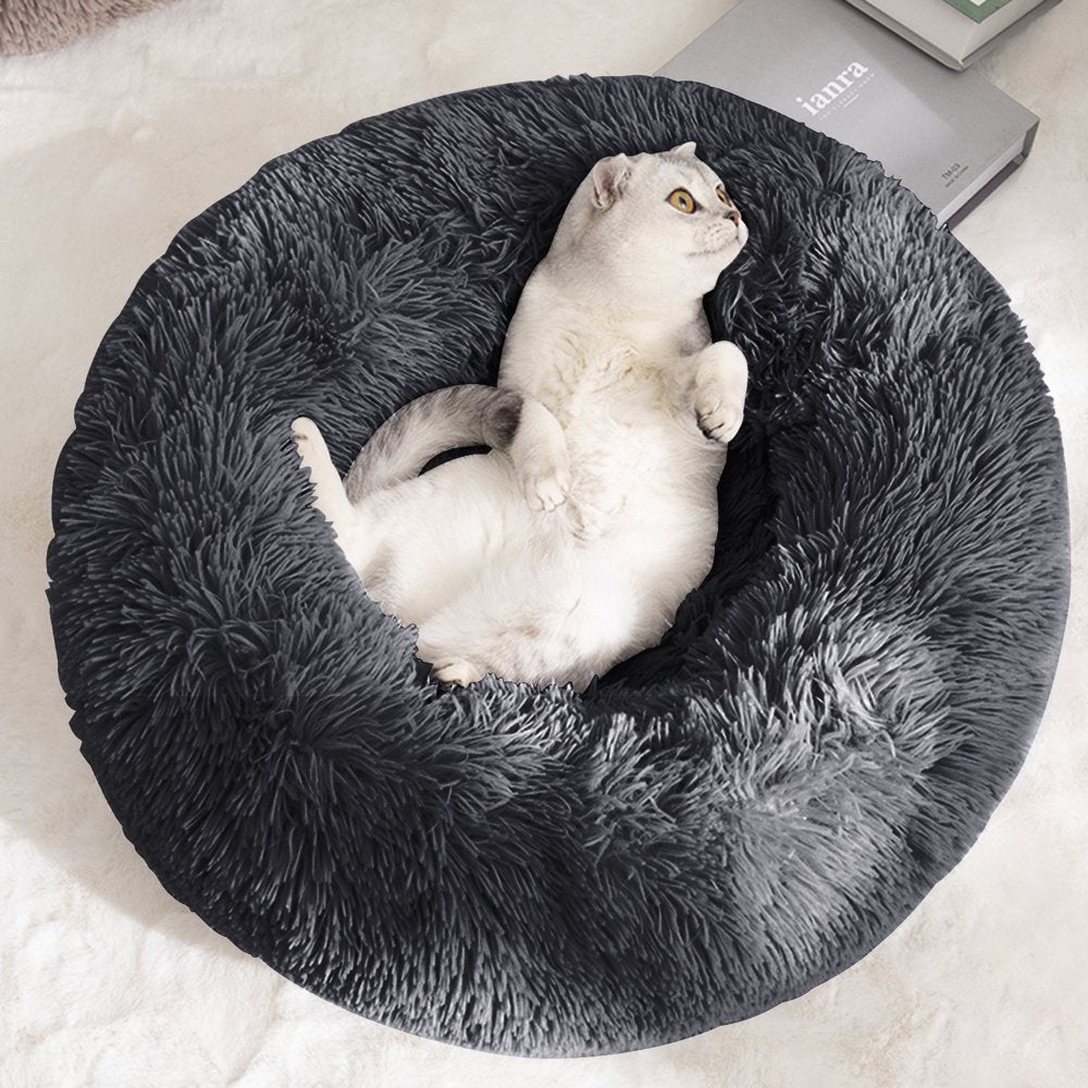 Nisrada Calming Donut Pet Bed for Dogs & Cats,24 Inch Dog Bed for Small Melium Large Dogs, Washable-Round Pet Bed for Puppy and Kitten with Slip-Resistant Bottom (24 Inch, Dark Gray)