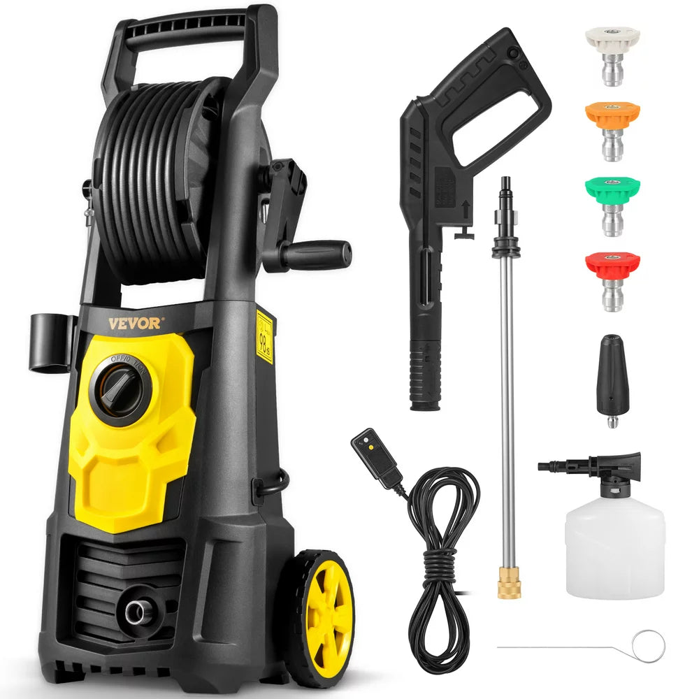 VEVOR Electric Pressure Washer, 2000 PSI, Max. 1.76 GPM Power Washer W/ 30 Ft Hose & Reel, 5 Quick Connect Nozzles, Foam Cannon, Portable to Clean Patios, Cars, Fences, Driveways, ETL Listed