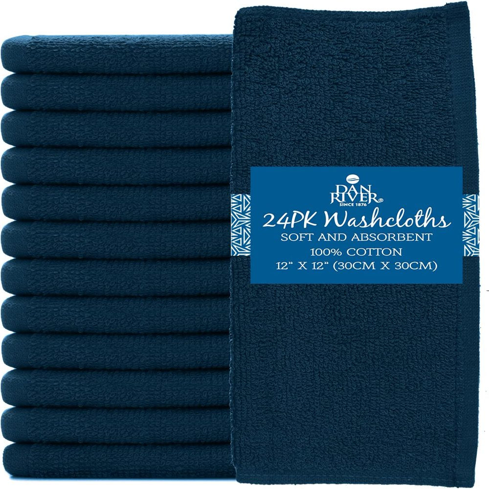 DAN RIVER 100% Cotton Washcloths 24 Pack |Washcloths for Face Soft| Cotton Washcloths Bulk| Essential Wash Cloths for Bathroom| Face Towels Blue Opal| Washcloths 12X12 In| 400 GSM |Face Towel Pk of 24