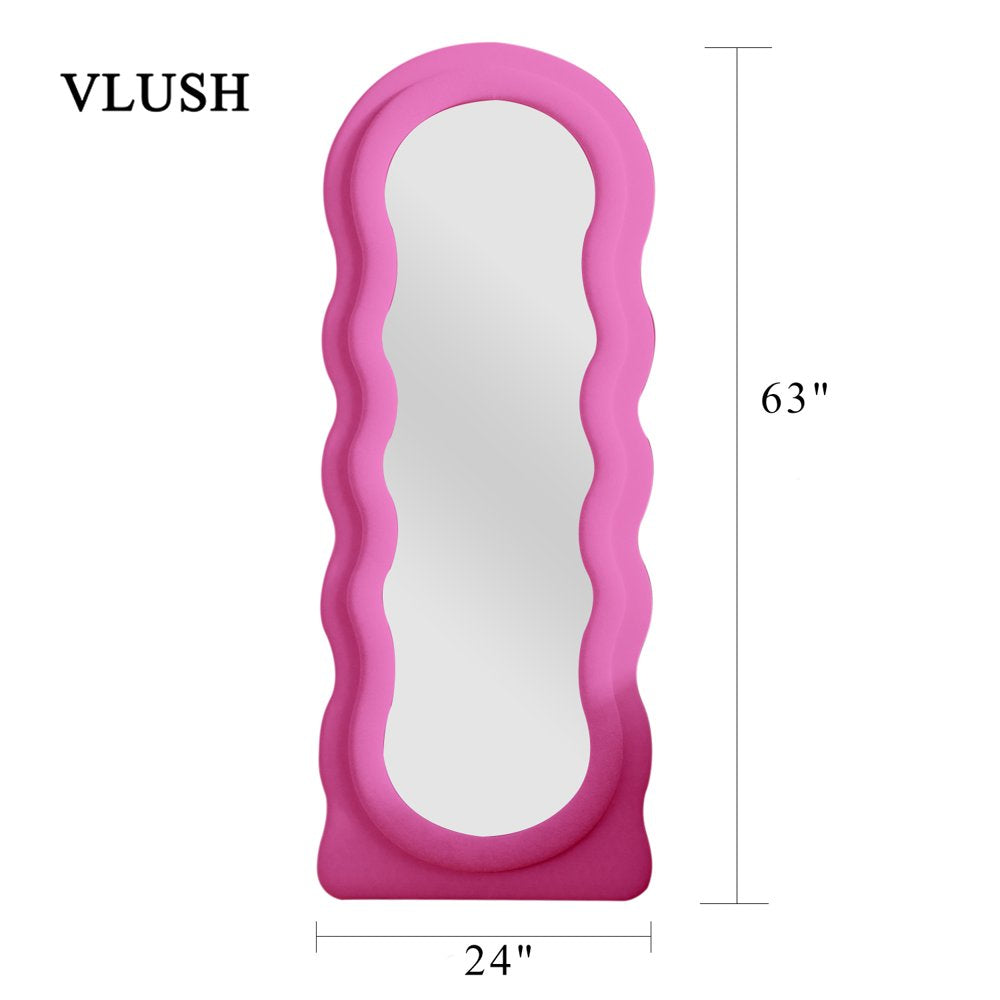 VLUSH Wavy Full Length Mirror, Freestanding Floor Mirror with Stand, 63"X24" Wall Mounted Mirror for Bedroom (Pink)