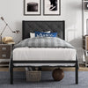 Amolife Twin Size Metal Bed Frame with Upholstered Headboard, Dark Grey