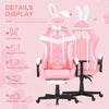 Soontrans Pink Gaming Chair Office Chair with Footrest, High Back Computer Chair with Headrest & Massage Lumbar Support, Ergonomic PU Leather Game Gamer Chairs with Cute Bunny Ears, Pink and White