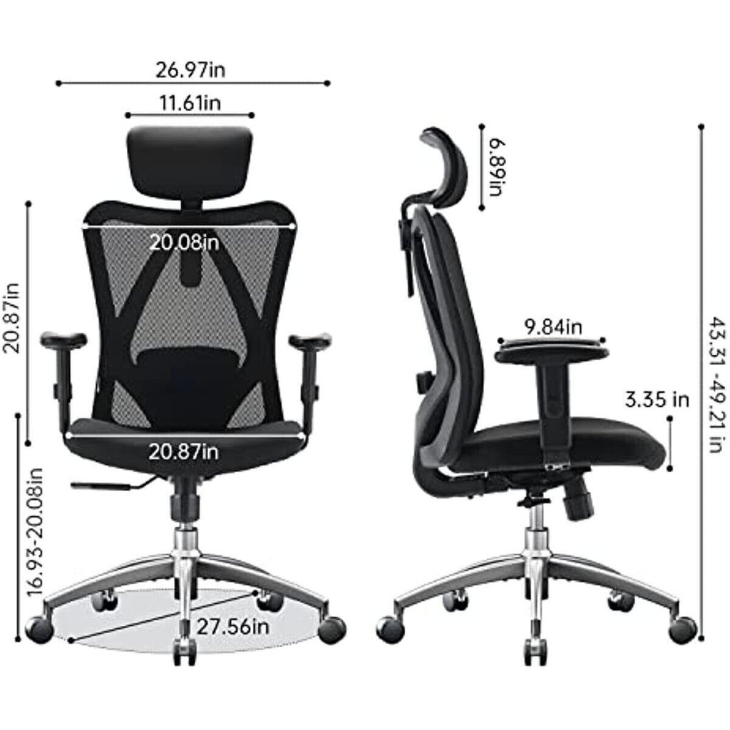 SIHOO M18 Black Ergonomic Office Chair for Big & Tall People Adjustable Headrest