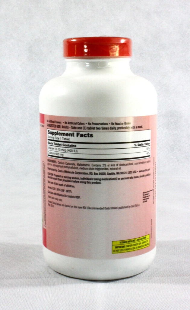 Kirkland Signature Calcium 600 Mg. + Vitamin D3, 500 Tablets Strong Bones