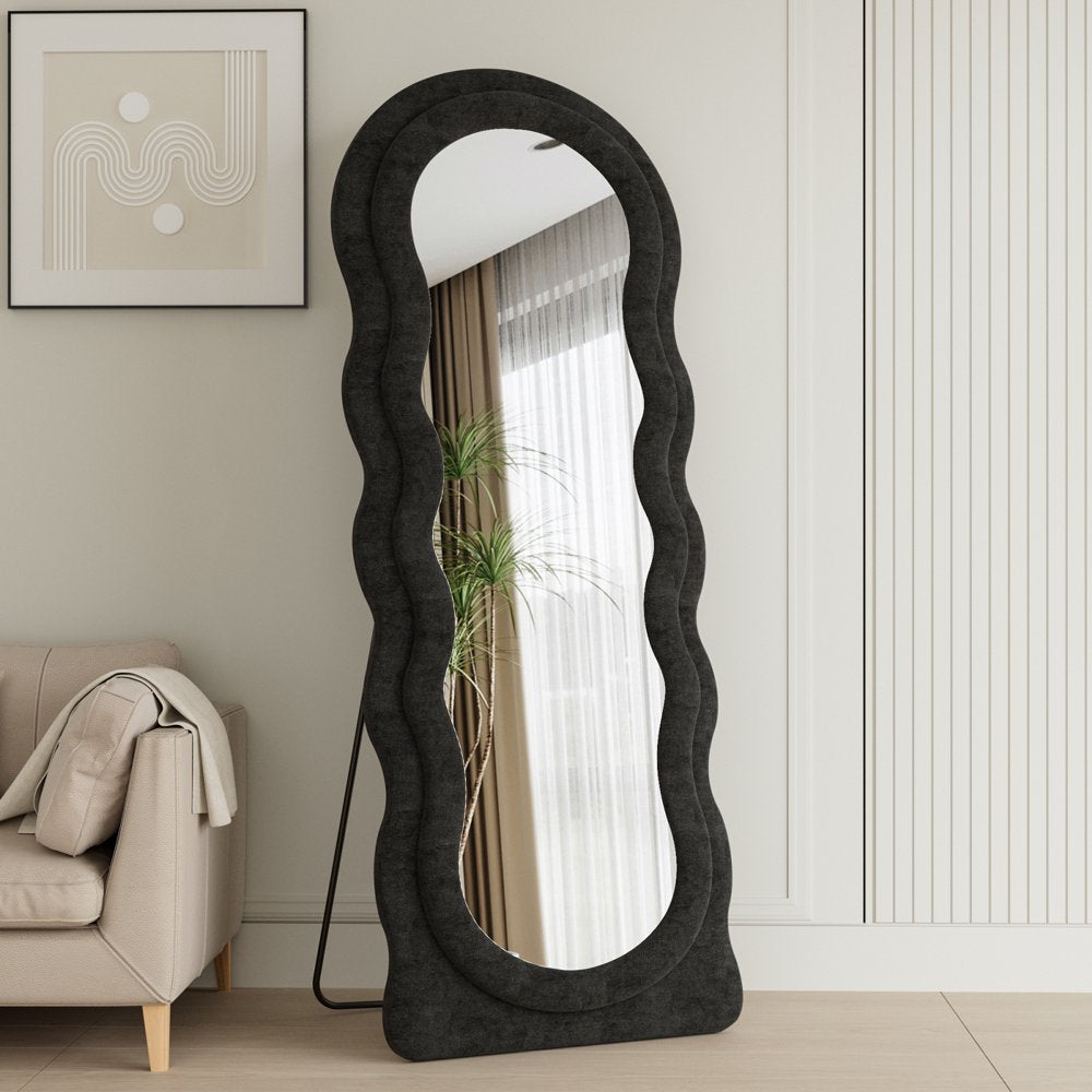 Vlush Wavy Full Length Mirror, Freestanding Floor Mirror with Stand, 63"X24" Wall Mounted Mirror for Bedroom (Black)