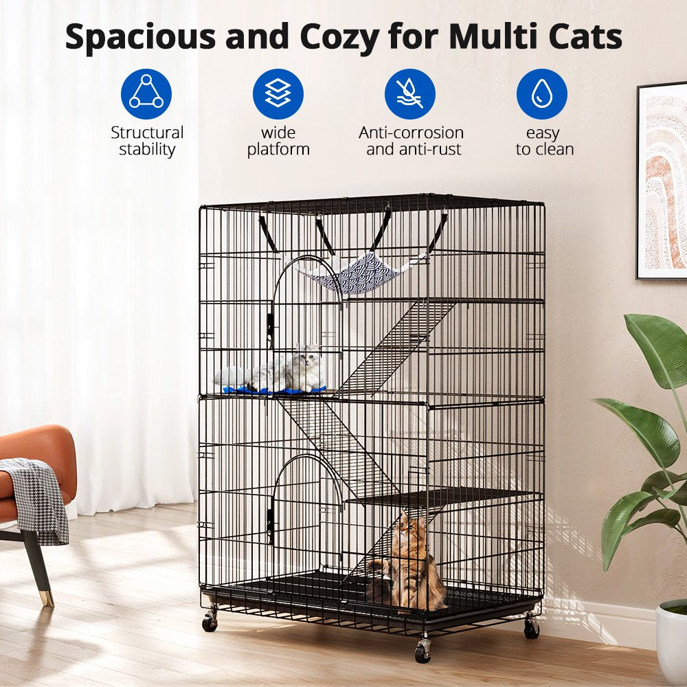 Pawgiant 4 Tier Cat Cage, 52'' H Pets Playpen Cat Kennel Ferret Crate Folding Steel