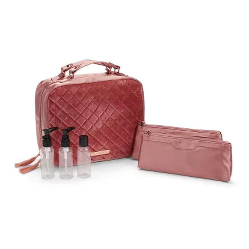 Tartan + Twine Deluxe Weekender Case, Pink Velvet - 6 Piece Set