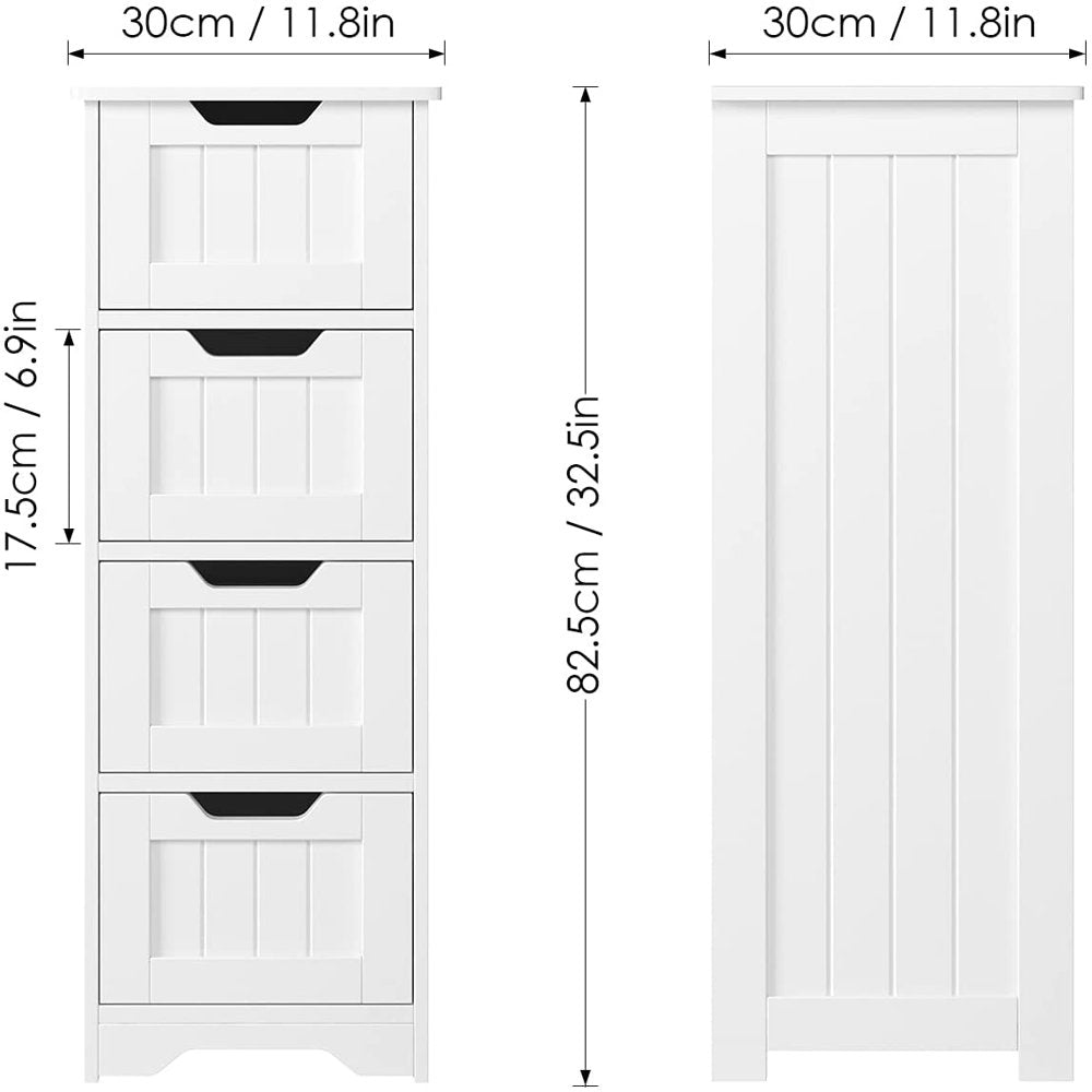 Homfa Modern Bathroom Floor Cabinet with 4 Drawers, Free Standing Medicine Cabinet Storage Organizer Unit for Living Room Bedroom, White