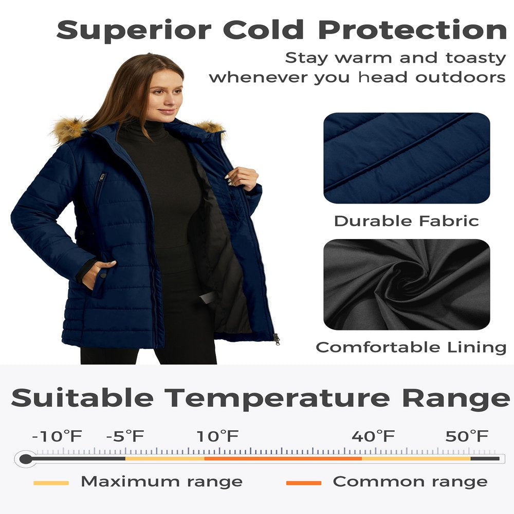 Wantdo Women'S plus Size Puffer Coats Quilted Puffer Jackets Waterproof Snow Coats Navy XL