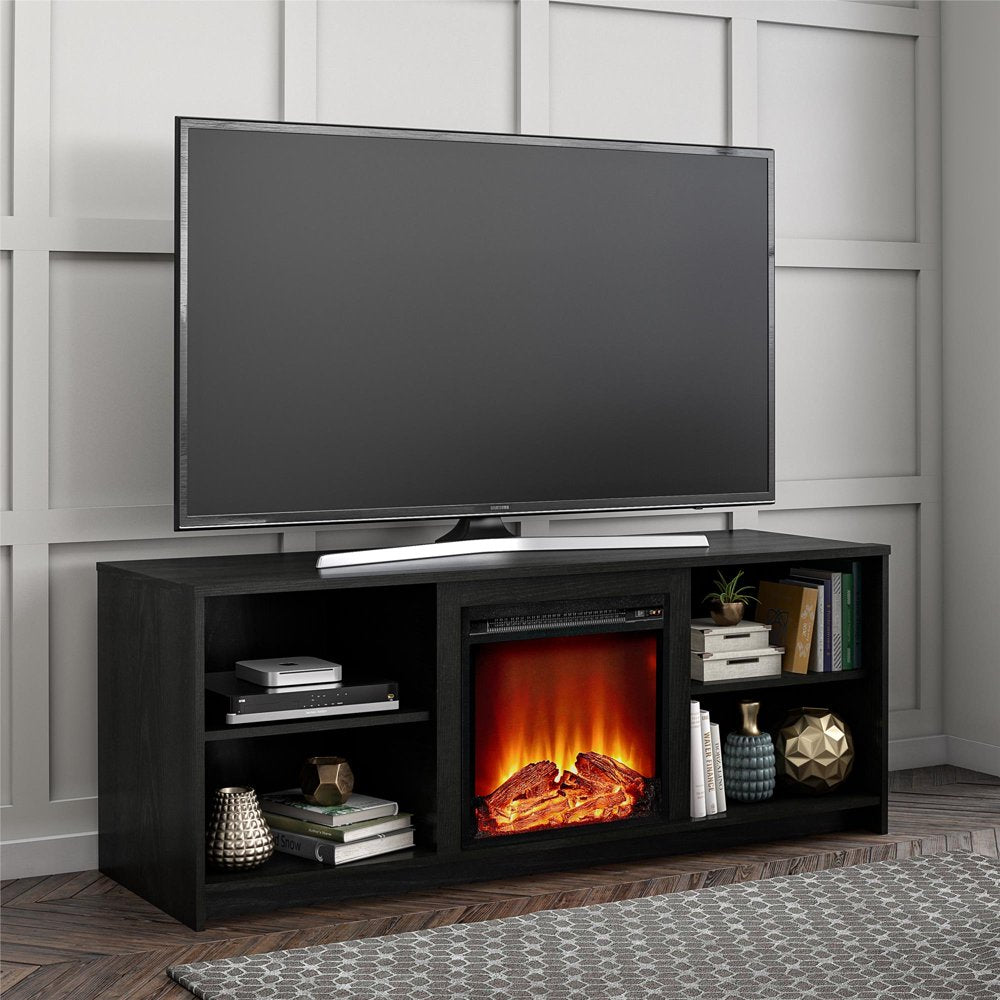 Mainstays Fireplace TV Stand for Tvs up to 65", Black Oak