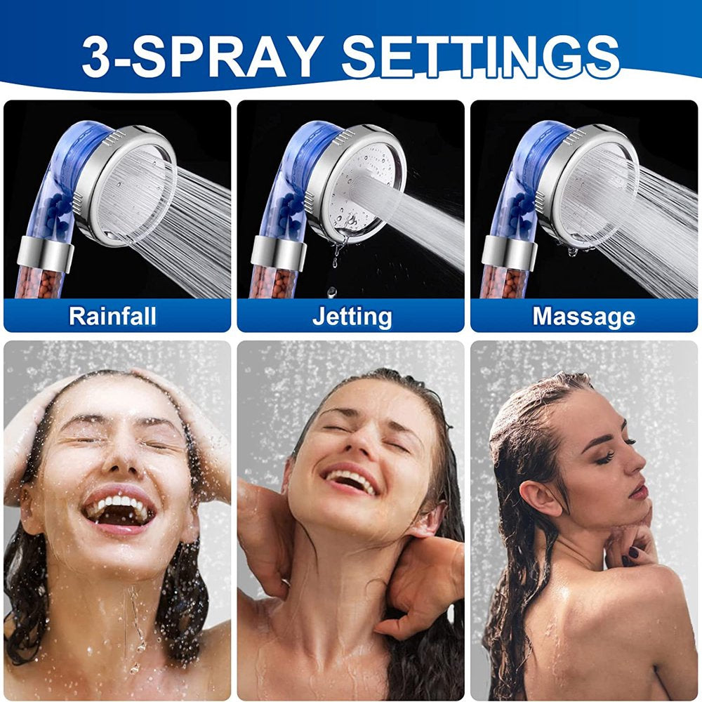 PHANCIR Shower Head with Handheld, High Pressure Rainfall Shower Heads with Filter Beads 3 Settings Handheld Spray, Eco Spa Shower Heads with Hose and Bracket