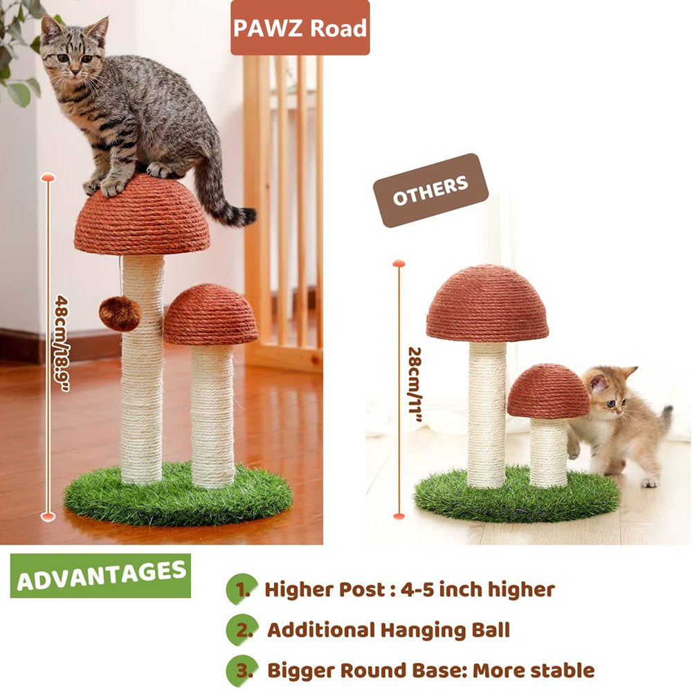 PAWZ Road 2 Mushrooms Cat Scratching Post 19" Sisal Claw Scratcher for Kittens and Small Cats, Brown