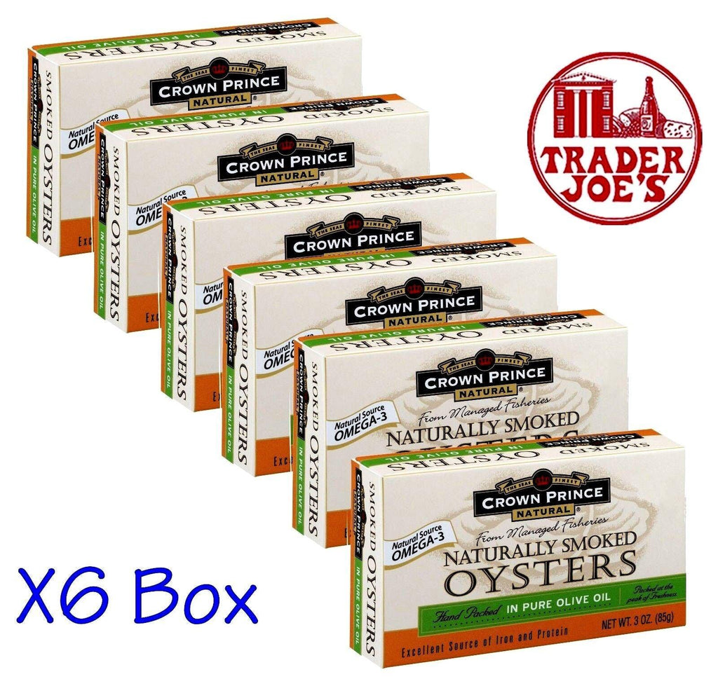 X6 Box Trader Joe'S Crown Prince Natural Smoked Oysters in Pure Olive Oil 3.0Oz