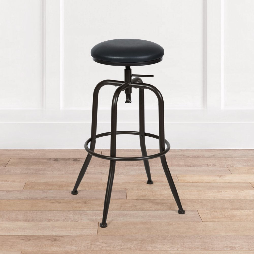 Homy Casa Adjustable Height Barstools Swivel Counter Bar Stool, Set of 2, round Faux Leather for Kitchen, Black