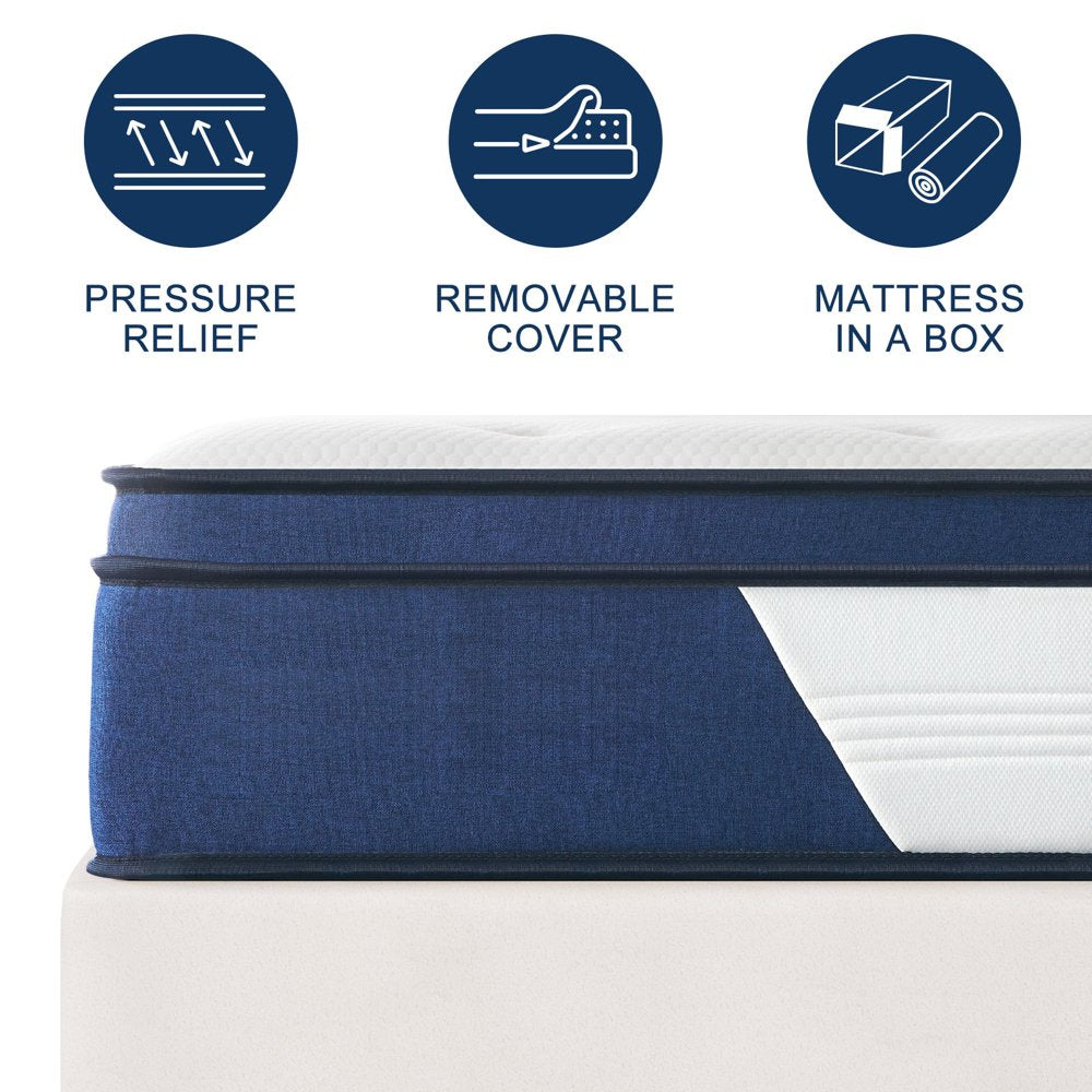 Queen Mattress 12" Madinog Medium Plush Innerspring Mattress Hybrid Pocket Spring Bed in a Box