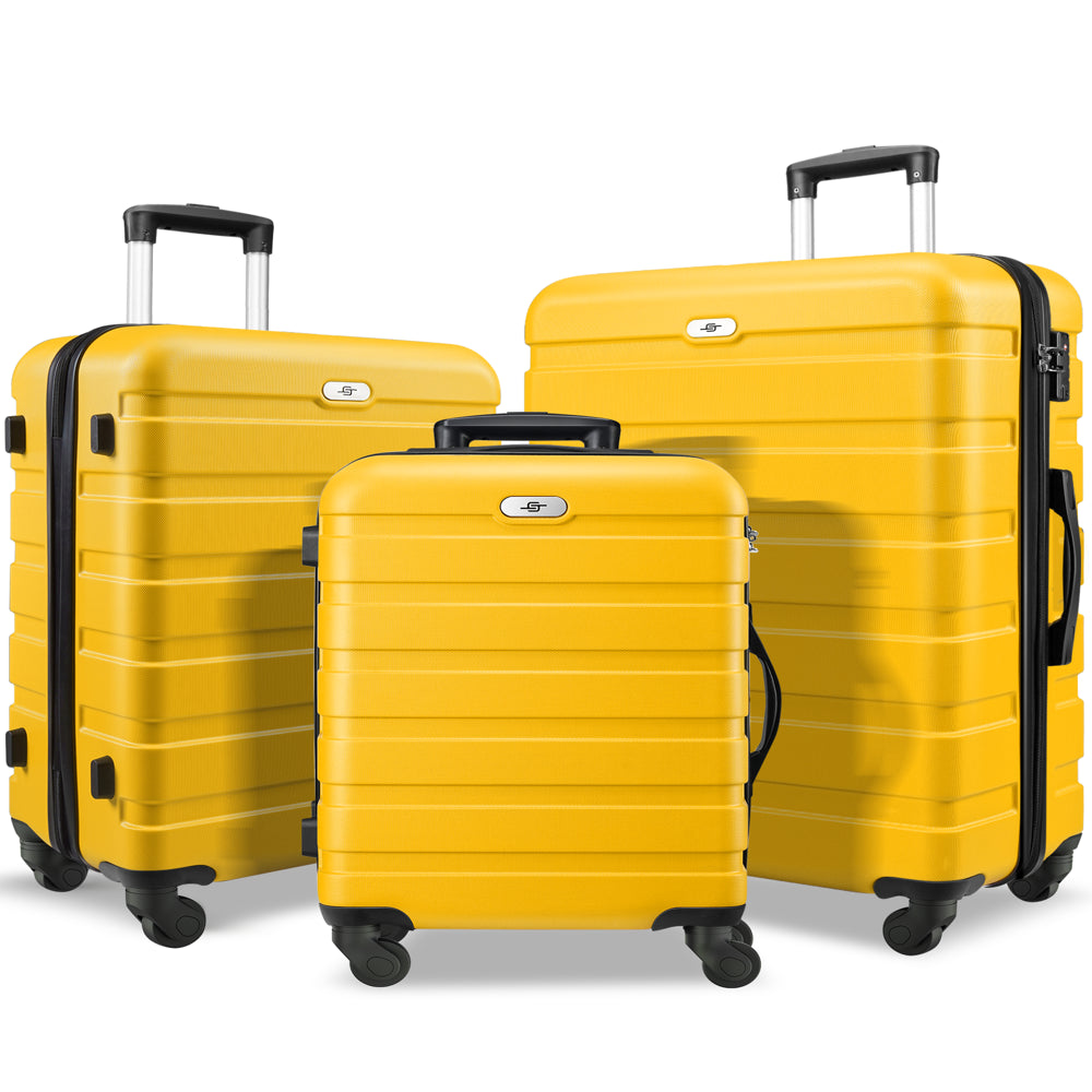 3 Piece Luggage Sets Hard Shell Suitcase Set with Spinner Wheels for Travel Trips Business 20" 24" 28", Yellow