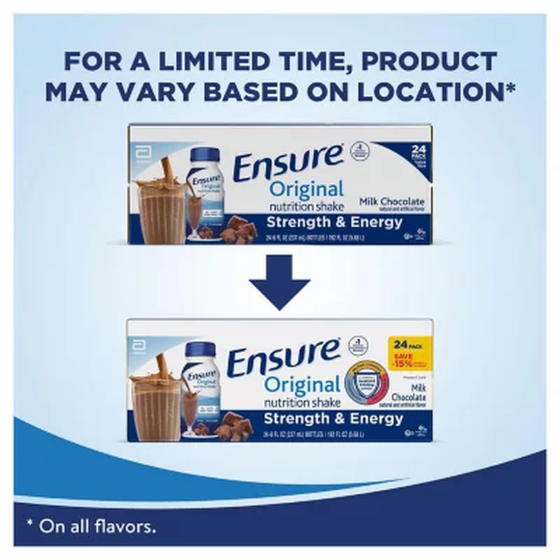 Ensure Original Nutrition Shake, Small Meal Replacement Shake, Milk Chocolate (8 Fl. Oz., 24 Ct.)