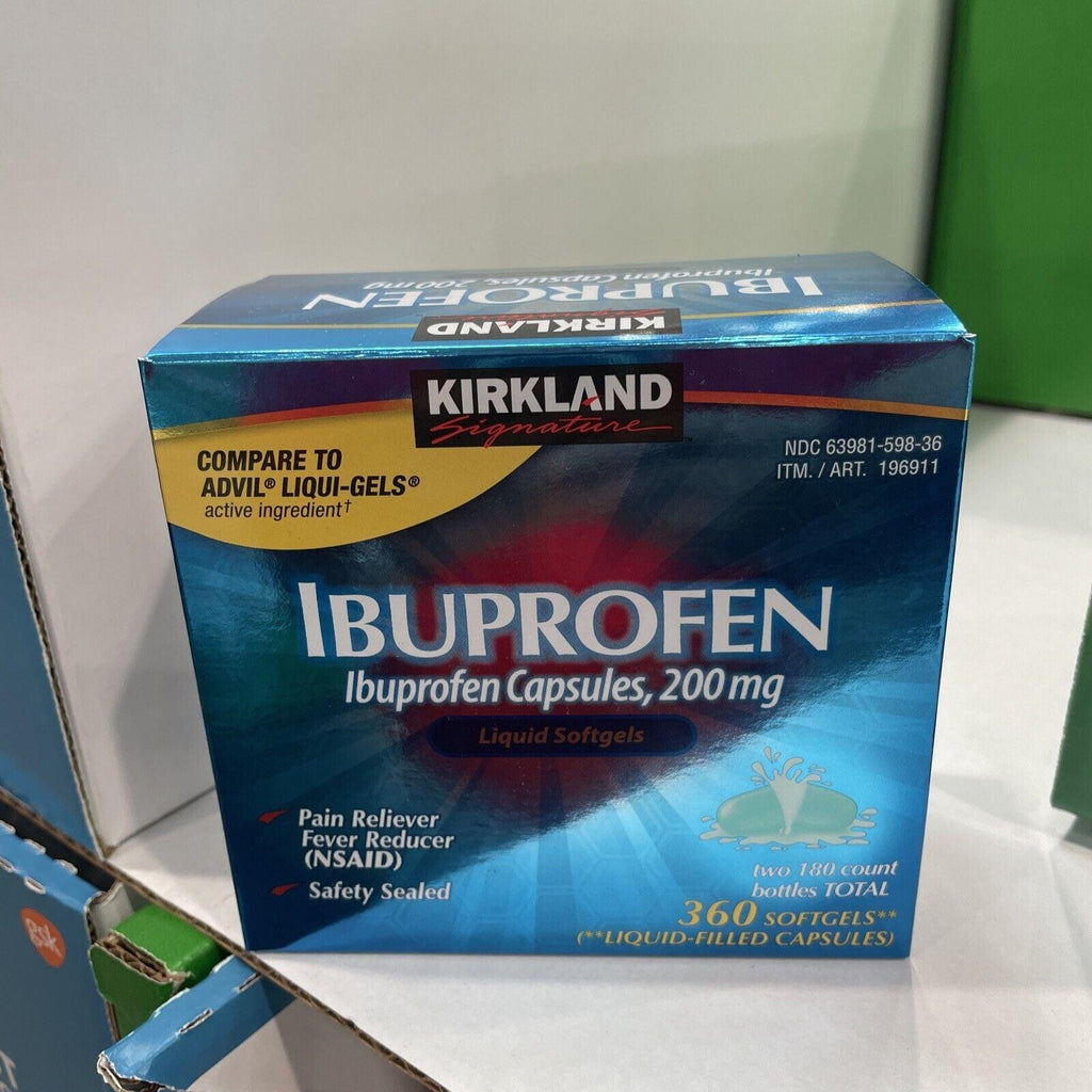 Kirkland Signature Ibuprofen Liquid Softgels 360 Capsules, 200Mg Pain/Fever