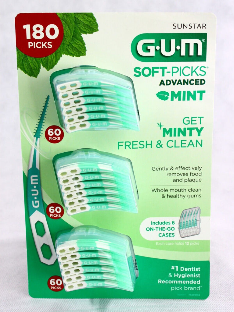 Gum Soft-Picks Advanced Mint, Dental Care Floss, Tooth Picks, 180Ct with 6 Cases