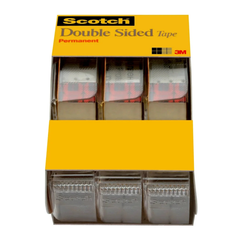 Scotch Double Sided Tape, Permanent, 1/2 In. X 250 In., 3 Dispensers/Pack