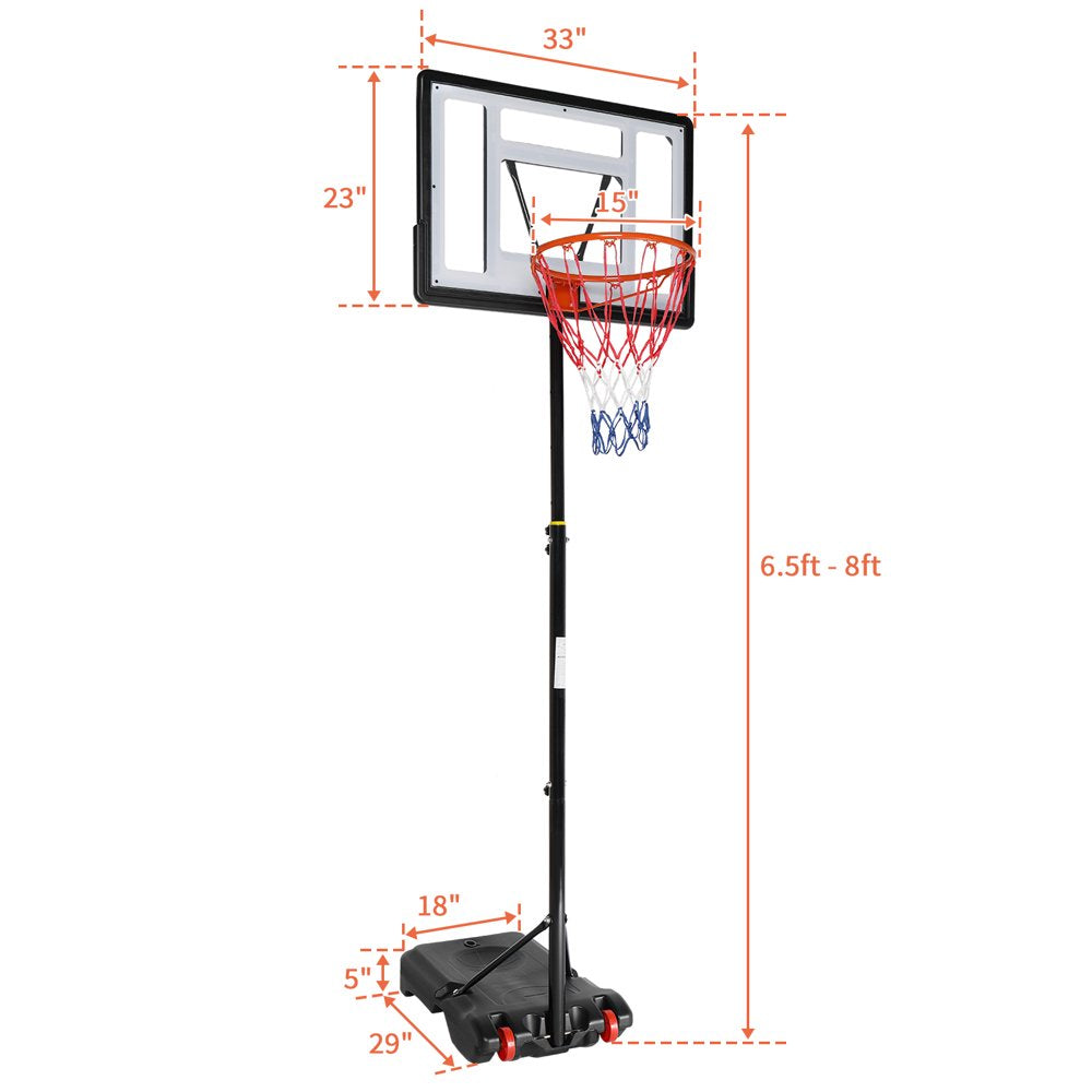 Ktaxon 33 In. Portable Basketball Hoop Stand, 6.5-8 Ft Adjustable Basketball Goal System, with PVC Backboard Indoor/Outdoor