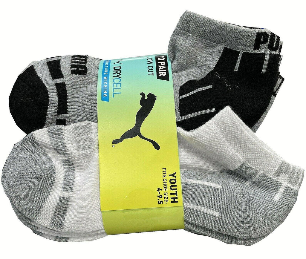 Puma 10 Pair Low Cut Moisture Wicking Arch Support Socks for Girls Kids/Youth