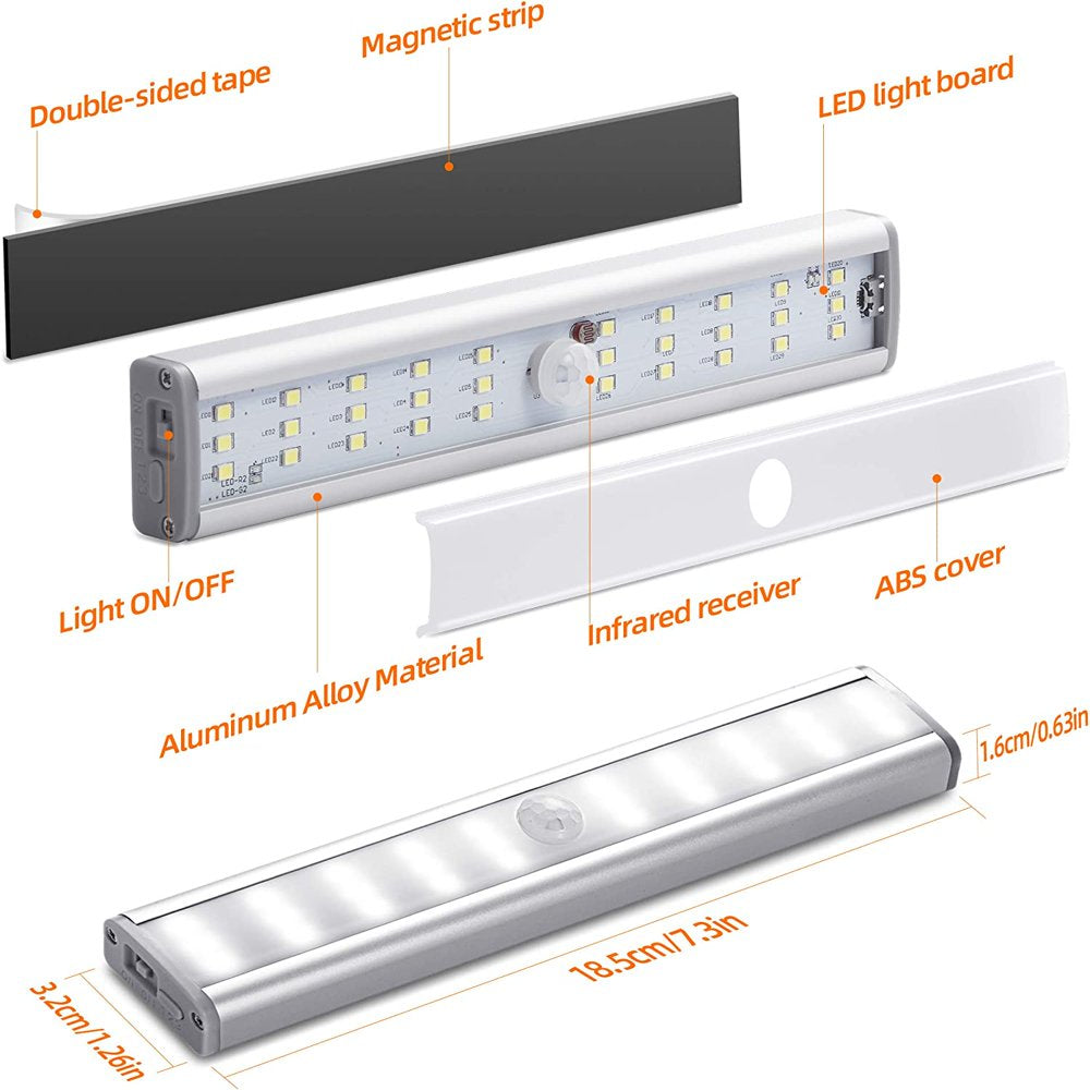 Meromore 30 LED under Cabinet Lights, USB Rechargeable Closet Lighting Kit with Motion Sensor and Magnetic Strip for Wardrobe, Kitchen Wireless Lighting, 3 Pack