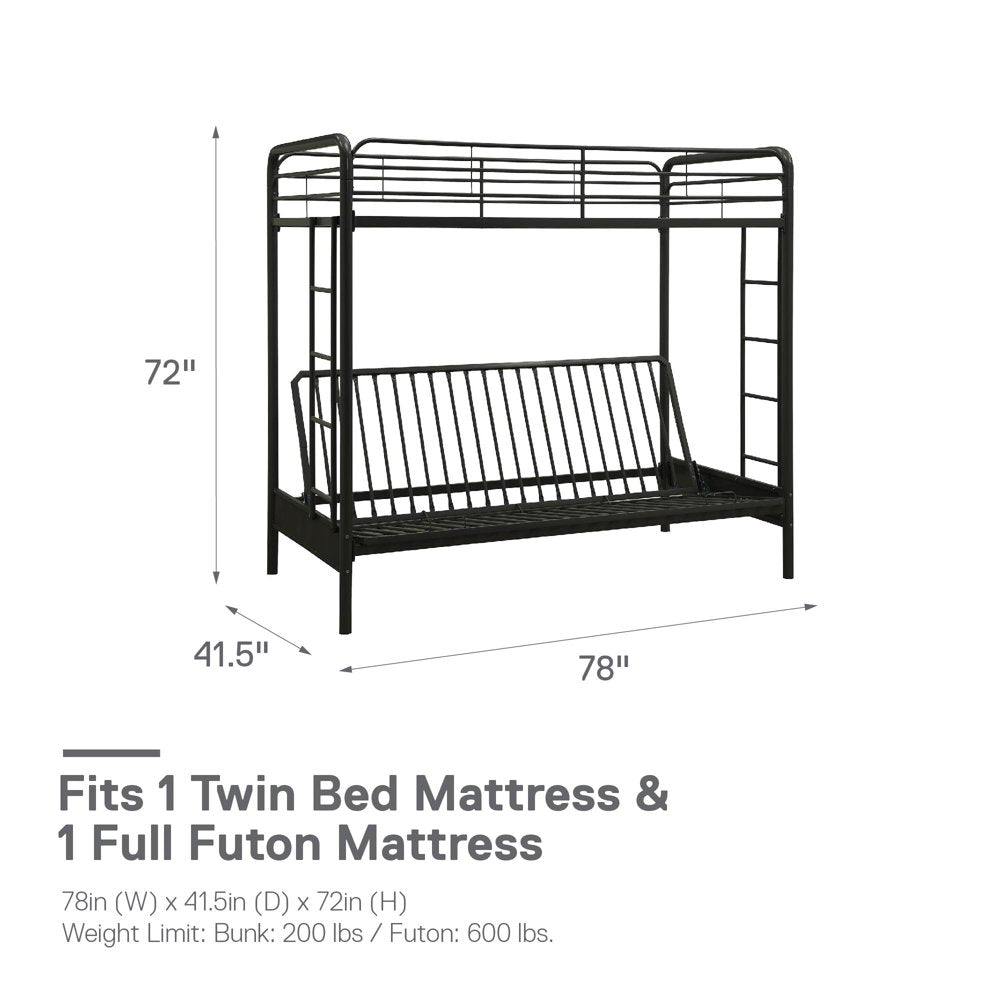 DHP Sammie Twin over Futon Metal Bunk Bed, Black