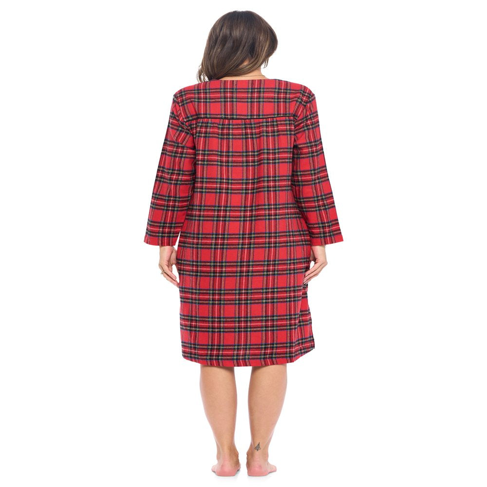 Ashford & Brooks Women'S Flannel Plaid Long Sleeve Nightgown