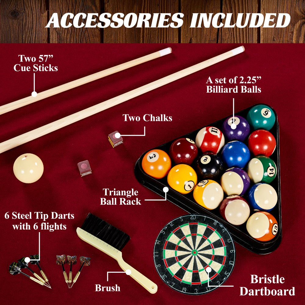 Barrington Billiards 90" Ball and Claw Leg Pool Table with Cue Rack, Dartboard Set, Burgundy, New