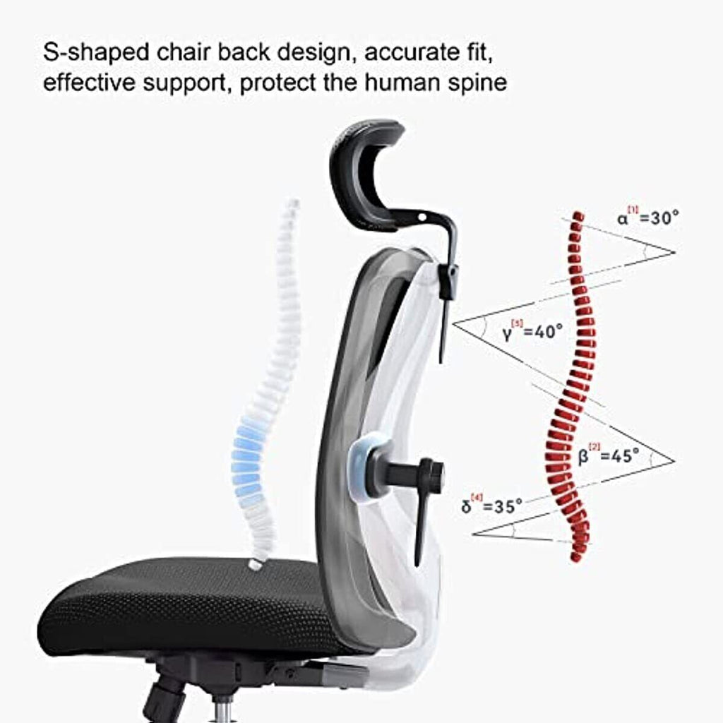 SIHOO M18 Black Ergonomic Office Chair for Big & Tall People Adjustable Headrest