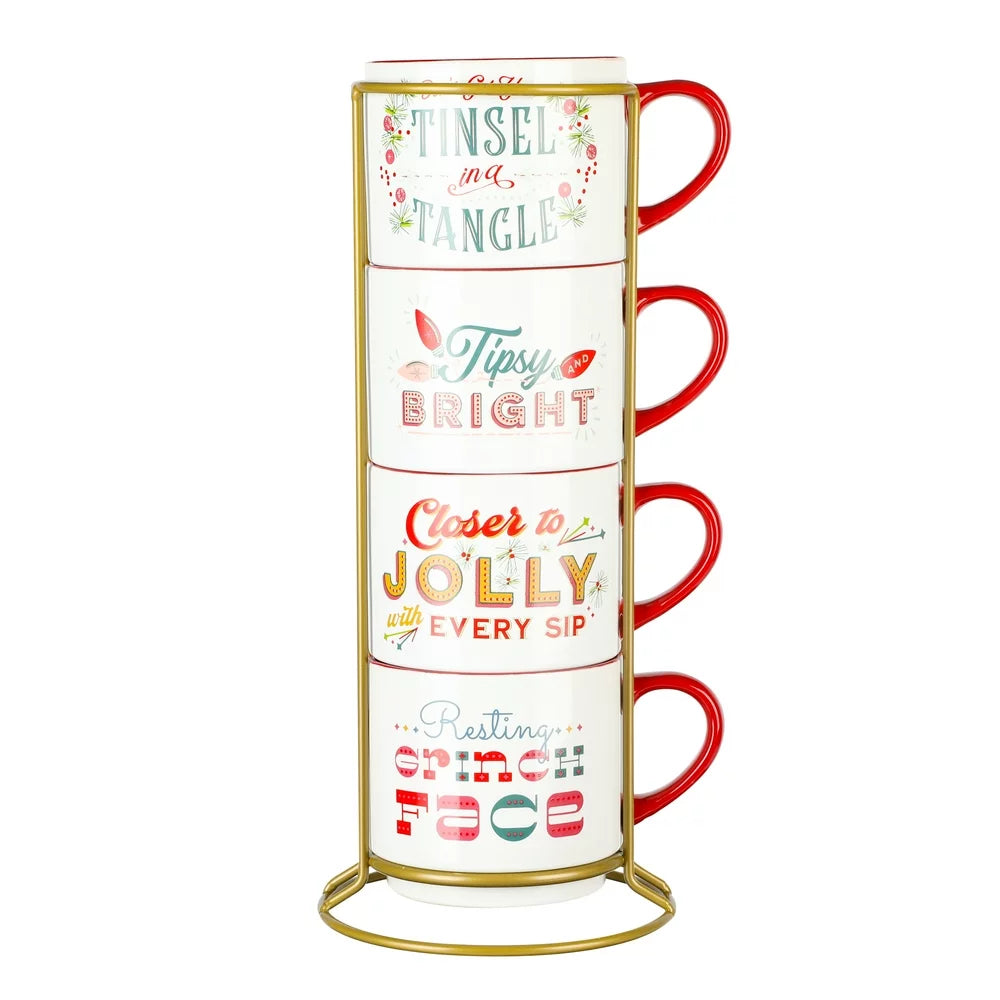 Wanda June Home Santa'S Fuel 15-Ounce Stoneware Mug 5-Piece Set with Metal Rack by Miranda Lambert