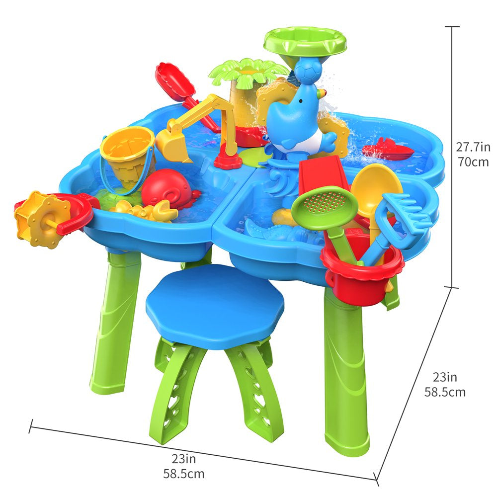 TEMI Sand Water Table for Toddlers, 4 in 1 Sand Table and Water Play Table, Kids Table Activity Sensory Play Table Beach Sand Water Toy for Outdoor Backyard for Toddlers Age 2-4 Gift