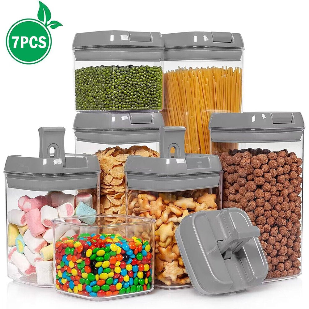 Airtight Food Storage Containers, 7 Pieces BPA Free Plastic Cereal Containers with Easy Lock Lids, for Kitchen Pantry Organization and Storage, Gray