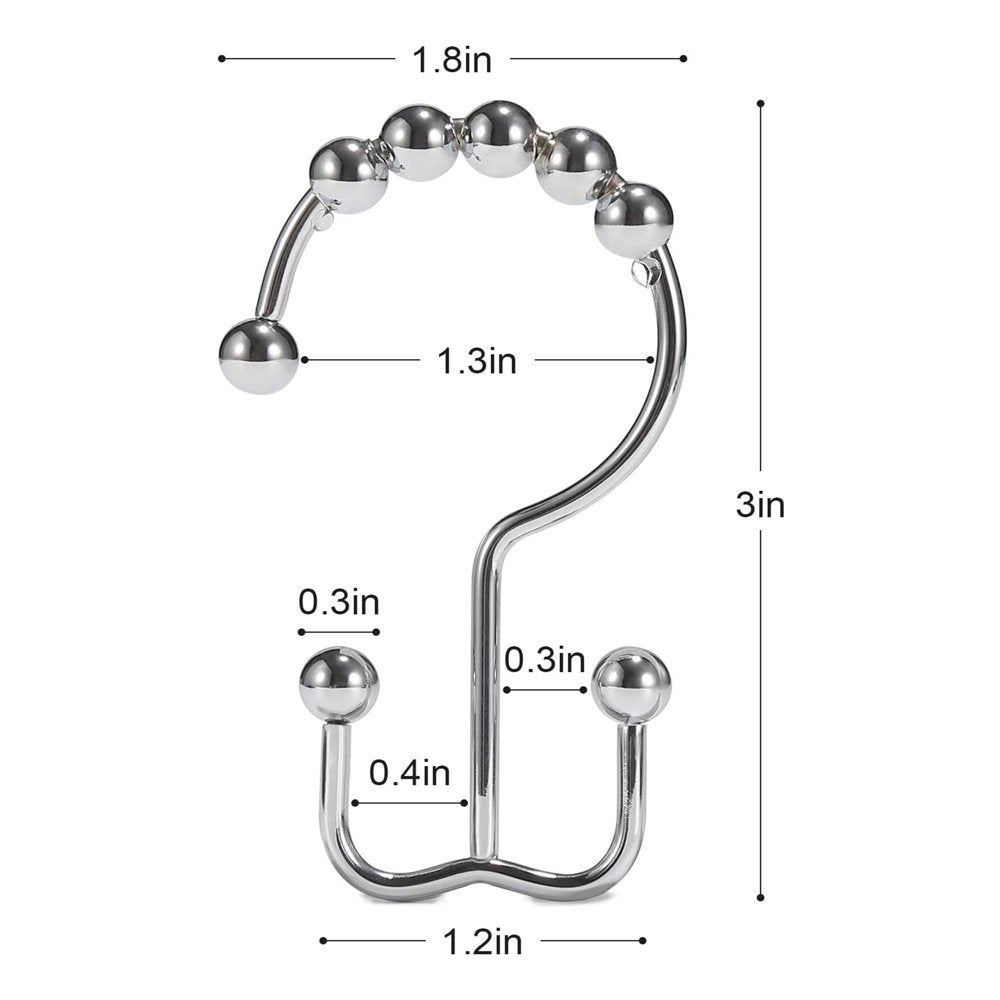 Siaomo Shower Curtain Rings Hooks, Premium Stainless Steel, Rustproof, Easy Glide, for Bathroom Shower Rods Curtains - Double Hooks-Set of 12, Chrome