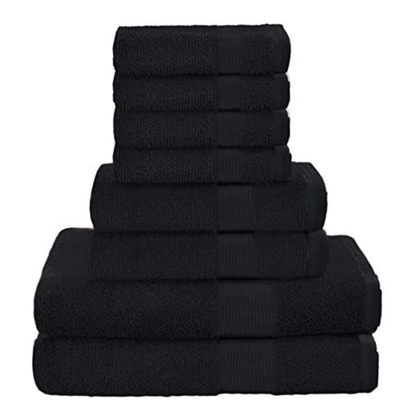 BELIZZI HOME 8 Piece Towel Set 100% Ring Spun Cotton, 2 Bath Towels 27X54, 2 Hand Towels 16X28 and 4 Washcloths 13X13 - Ultra Soft Highly Absorbent Machine Washable Hotel Spa Quality - Black