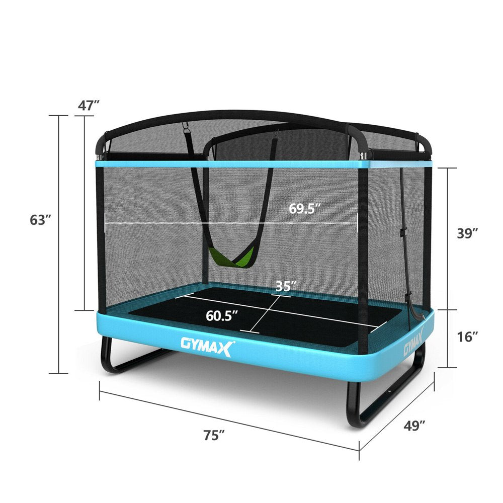 Gymax 6FT Recreational Kids Trampoline W/Swing Safety Enclosure Indoor/Outdoor Blue