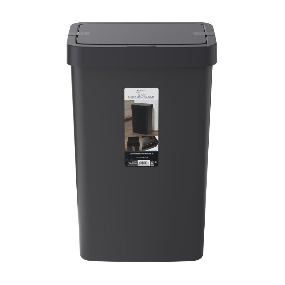 Mainstays 13.2 Gallon Trash Can, Plastic Motion Sensor Kitchen Trash Can, Black