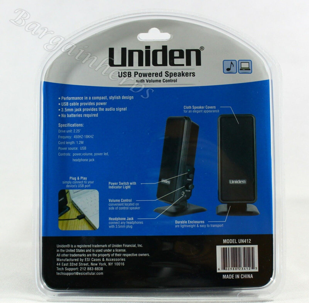 New UNIDEN Portable USB Speakers with Volume Control Plug & Play Free Shipping