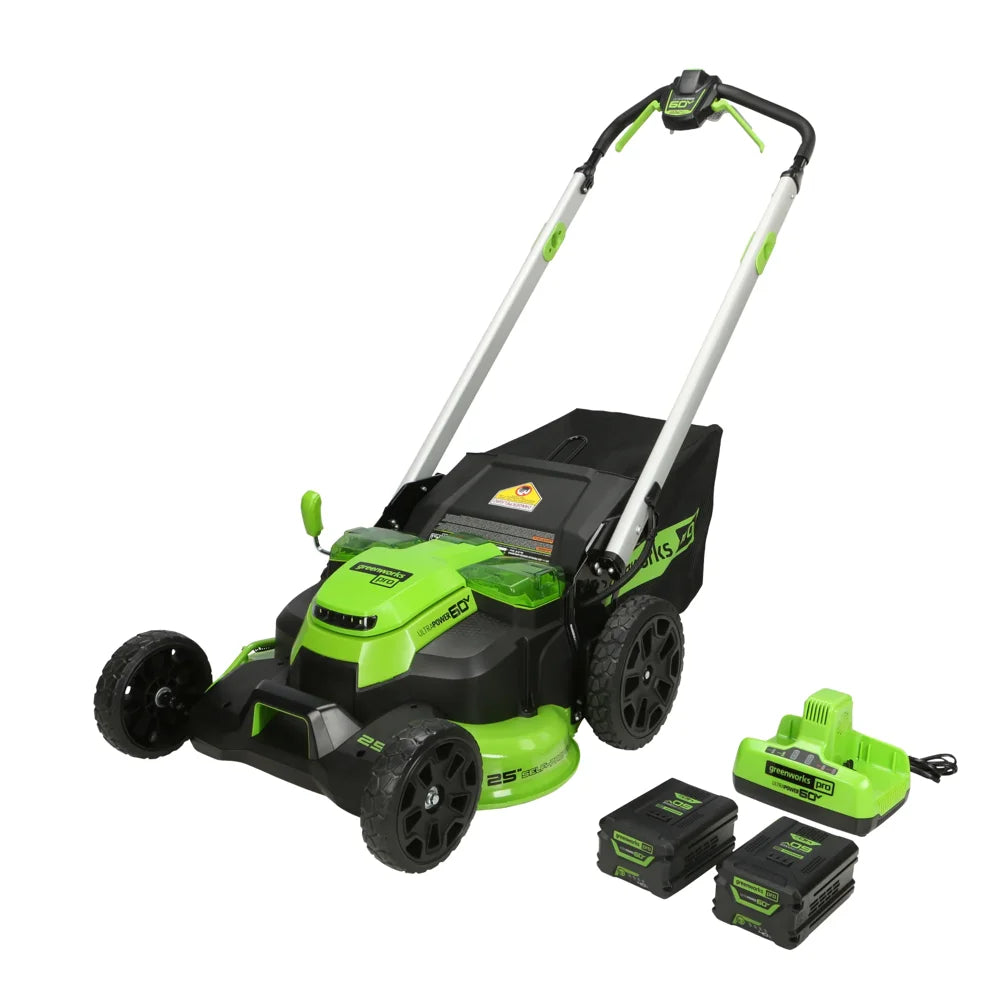 Greenworks 60V 25" Cordless Brushless Self-Propelled Lawn Mower with Two (2) 4.0Ah Batteries & Dual-Port Charger