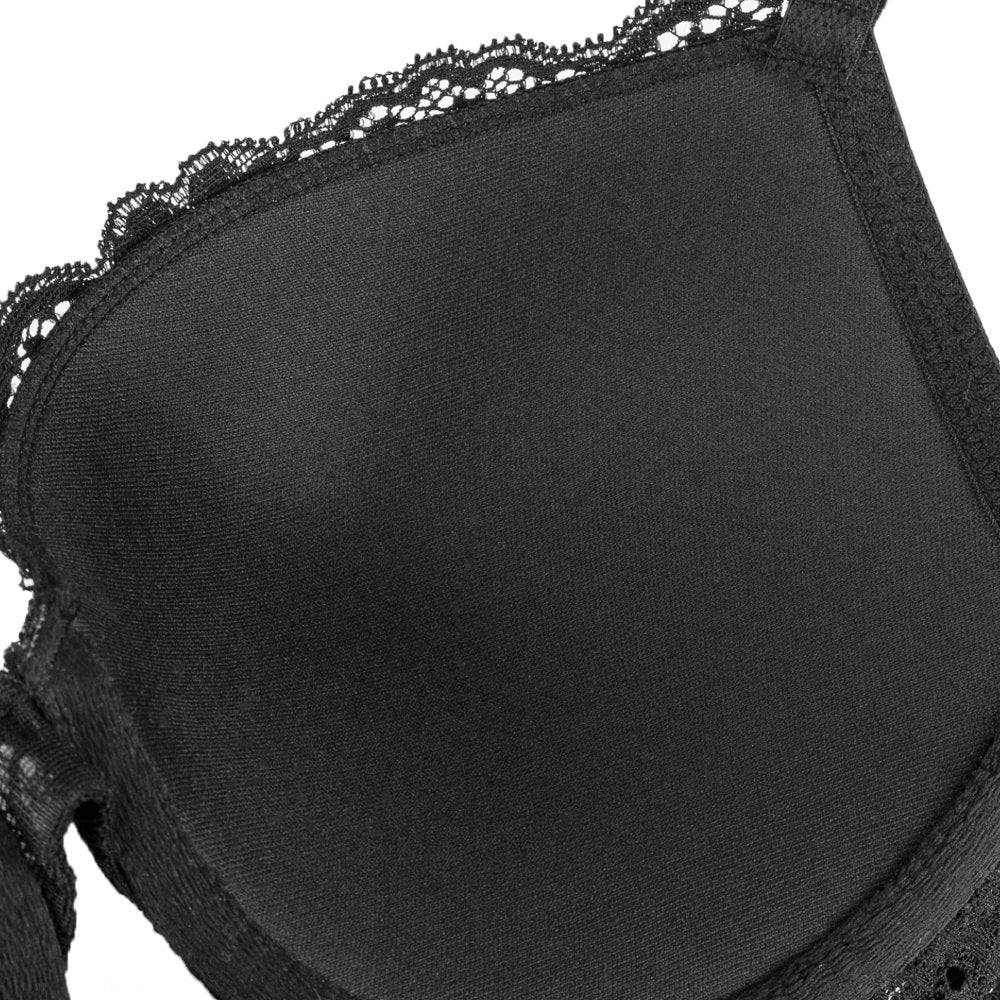 Deyllo Women'S Sexy Lace Push up Padded Plunge Add Cups Underwire Lift up Bra, Black 38C