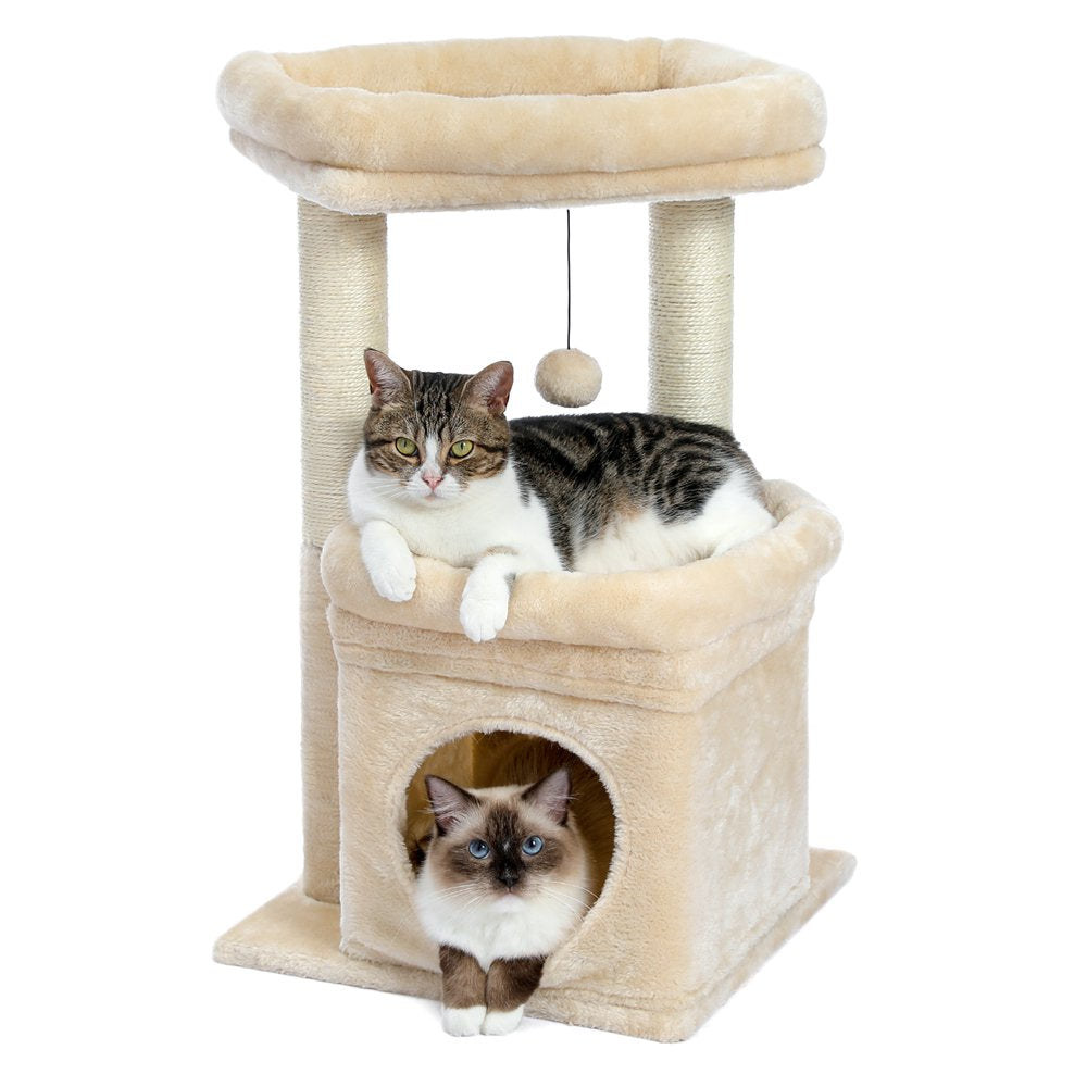 PAWZ Road Cat Tree 27" for Medium Cats Plush Condo and Scratching Posts, Beige