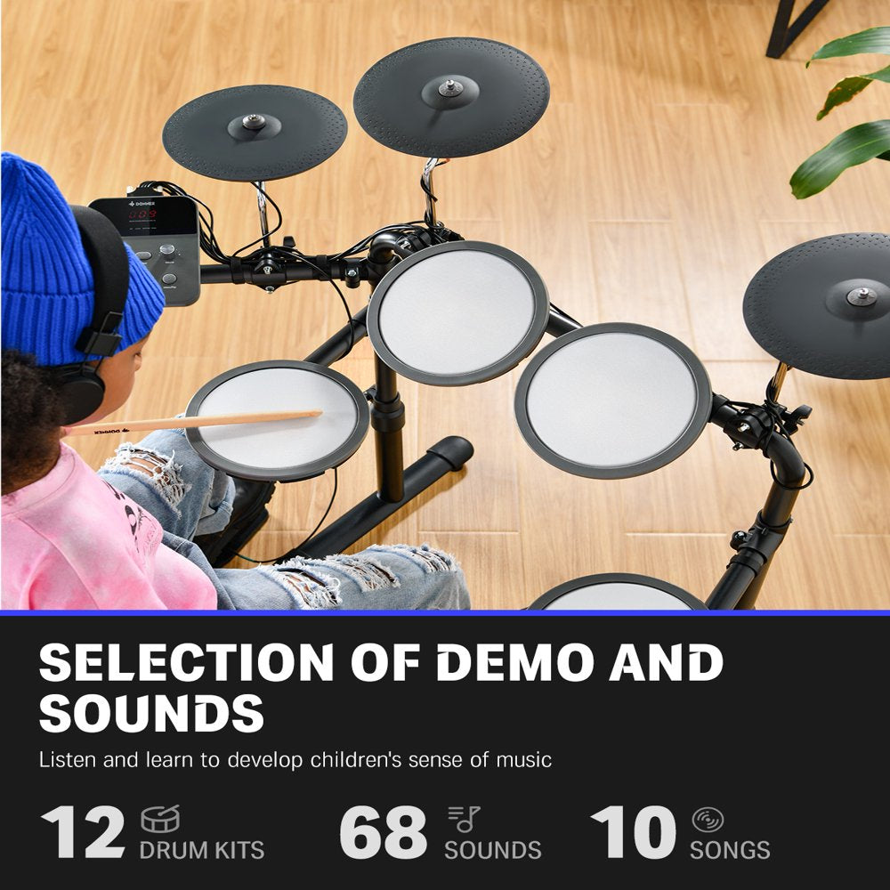 Donner Electric Drum Set for Kids Beginner Christmas Birthday Gift, 68+ Sounds, Quiet Mesh Pad, with Portable Type-C Charger