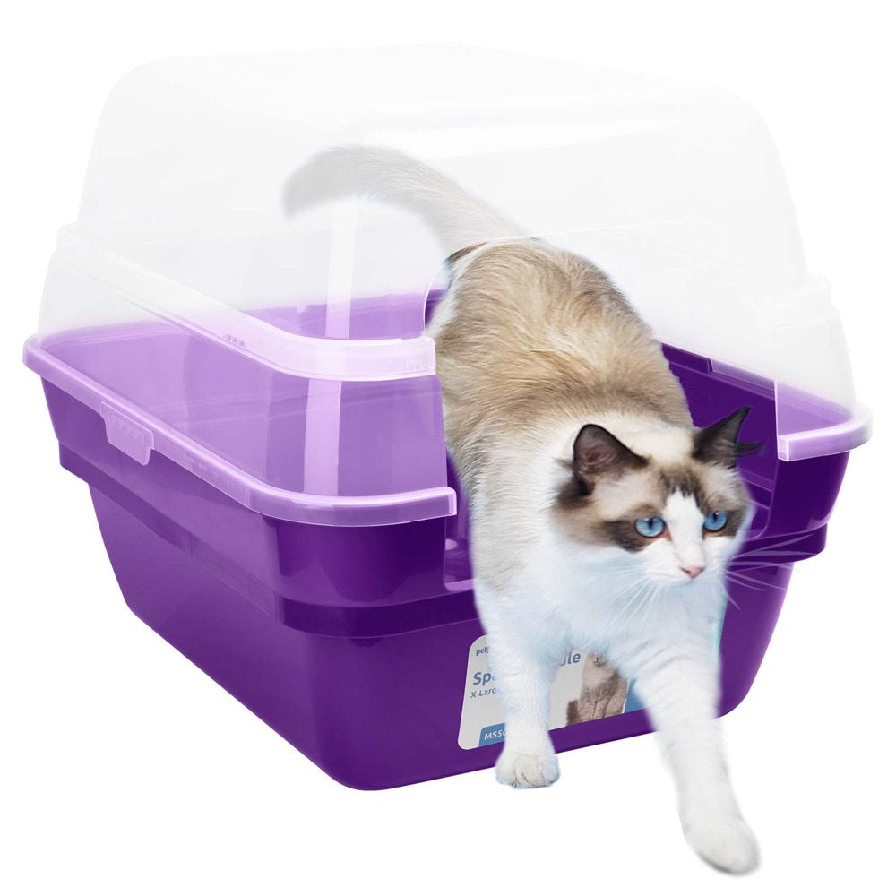 Petfamily Extra Large Cat Litter Box, Color Purple, Jumbo Hooded, 21.60 X 17.80 X 17.30 In