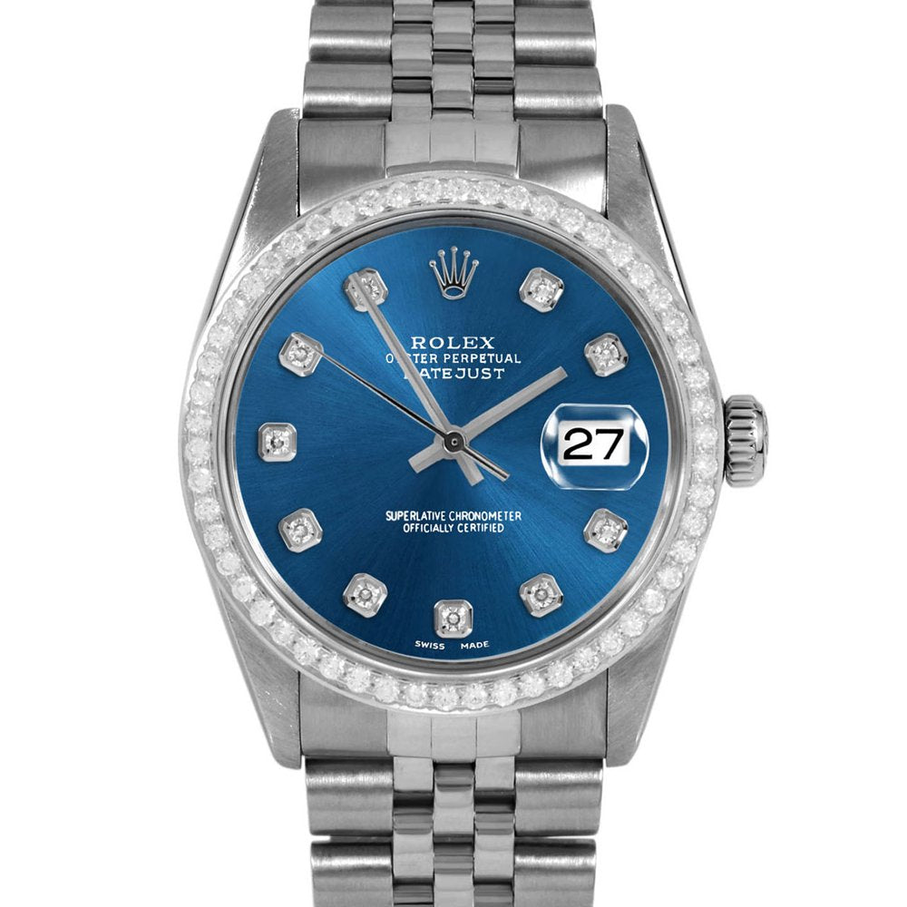 Pre-Owned Rolex 16014 Men'S 36Mm Datejust Wristwatch Blue Diamond (3 Year Warranty)