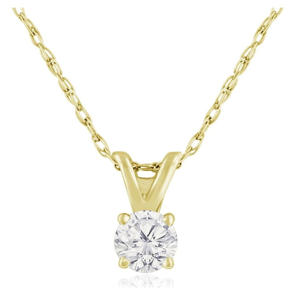 Superjeweler 14 Karat Yellow Gold 1/6 Carat Diamond Solitaire Necklace, 18 Inches for Women