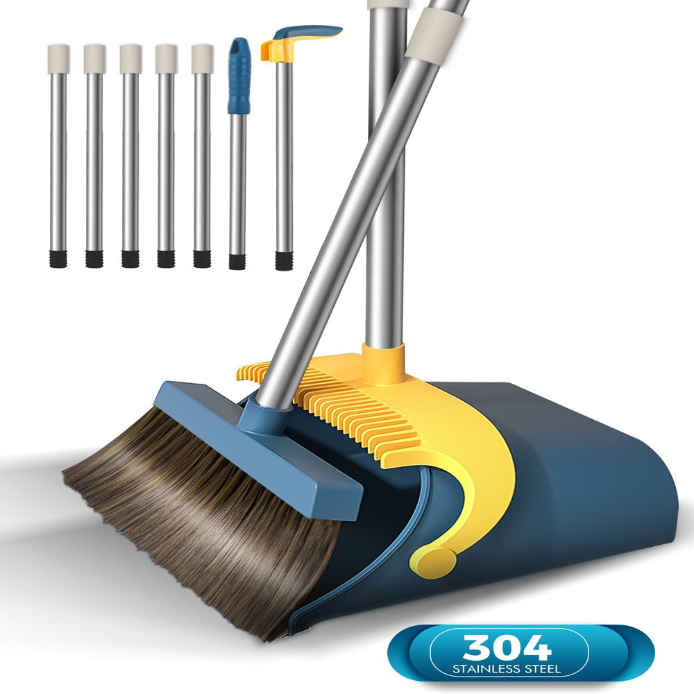 BIMZUC Upgrade 51.2'' Broom and Dustpan Set,Self-Cleaning with Dustpan Teeth