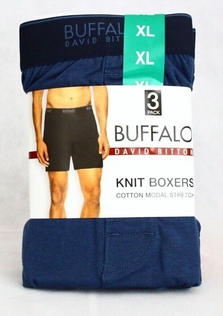 Buffalo David Bitton Men'S Knit Boxers Black or Blue 3-Pack New Free Shipping